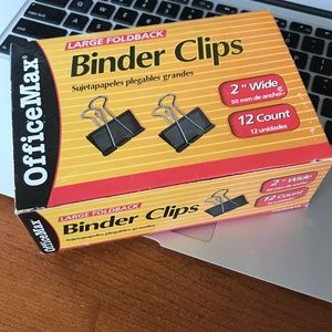 Office Max Box of 12 Foldback 2" Wide Binder Clips Black Silver